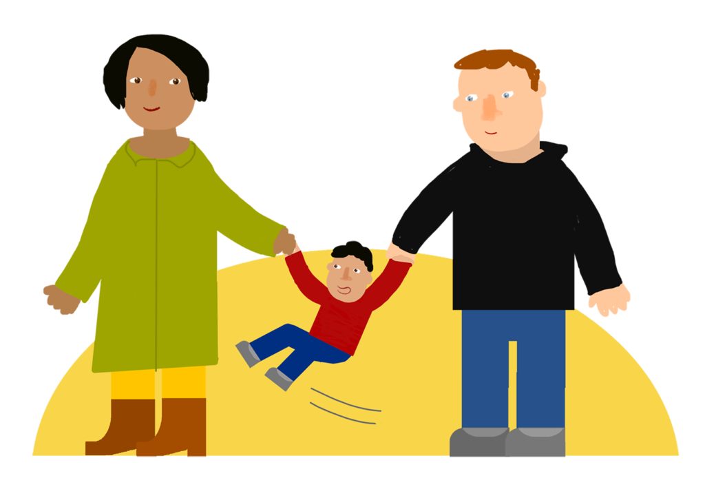 Illustration einer freudigen Familie im Sonnenschein