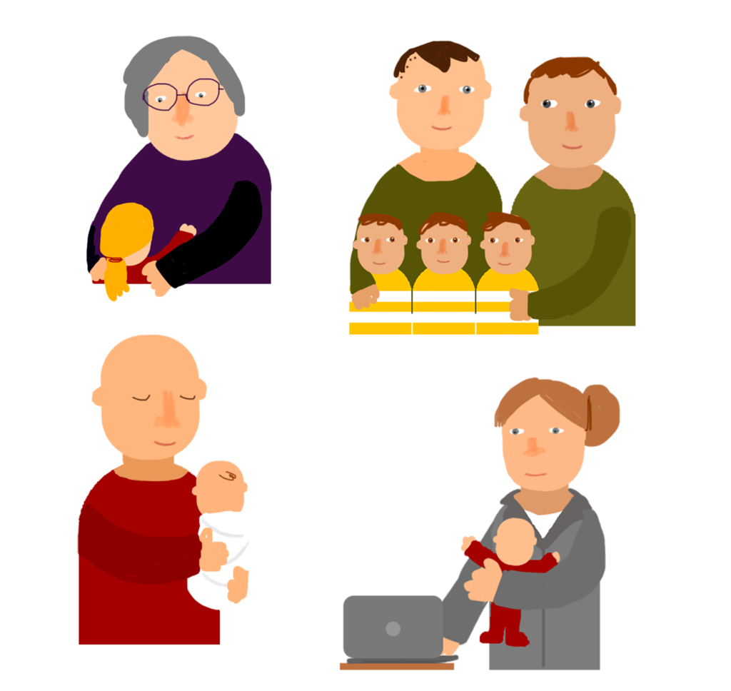 diese Illustration zeigt unterschiedliche Bezugspersonen von Kindern mit Trennungsangst